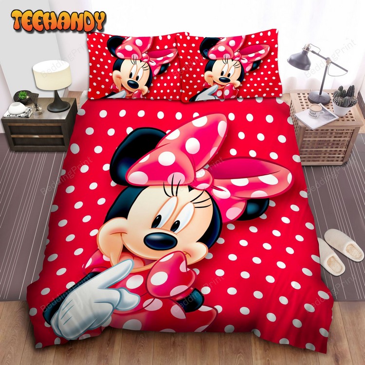 Minnie Mouse On Red Polka Dot Background Bed Sets For Fan