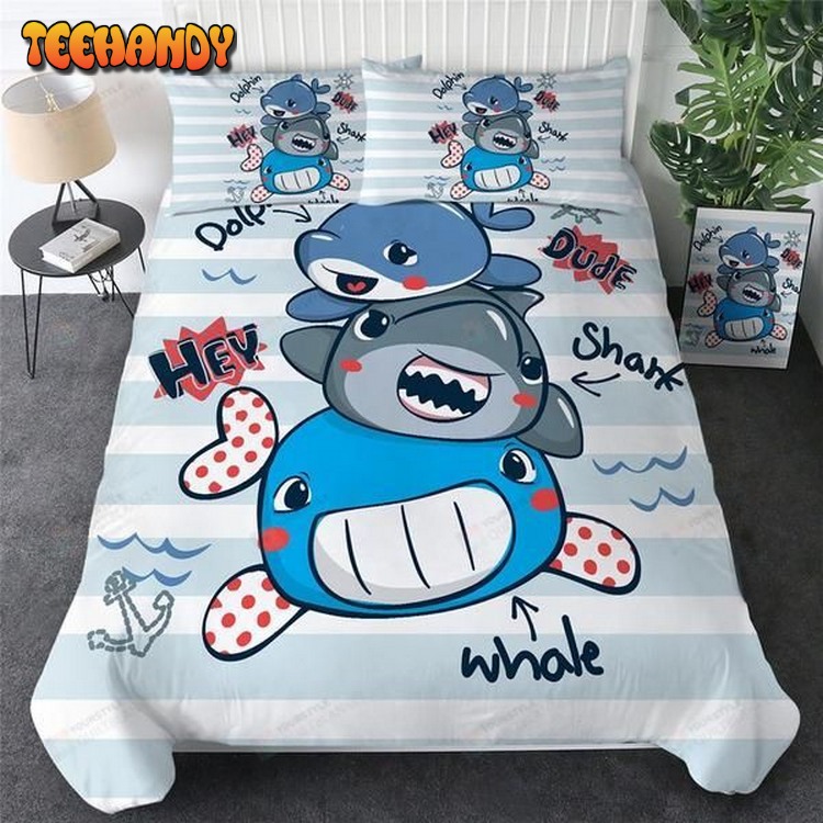 Ocean Baby Cartoon Dolphin Shark Whale Cotton Bed Sets For Fan