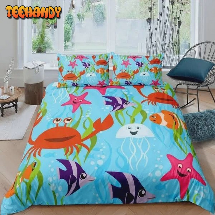 Ocean Life Clownfish &amp Crab Jellyfish StarfishCotton Bed Sets For Fan