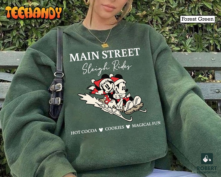 Retro Mickey Minnie Main Street Sleigh Rides Sweatshirt, Disney Christmas Sweatshirt