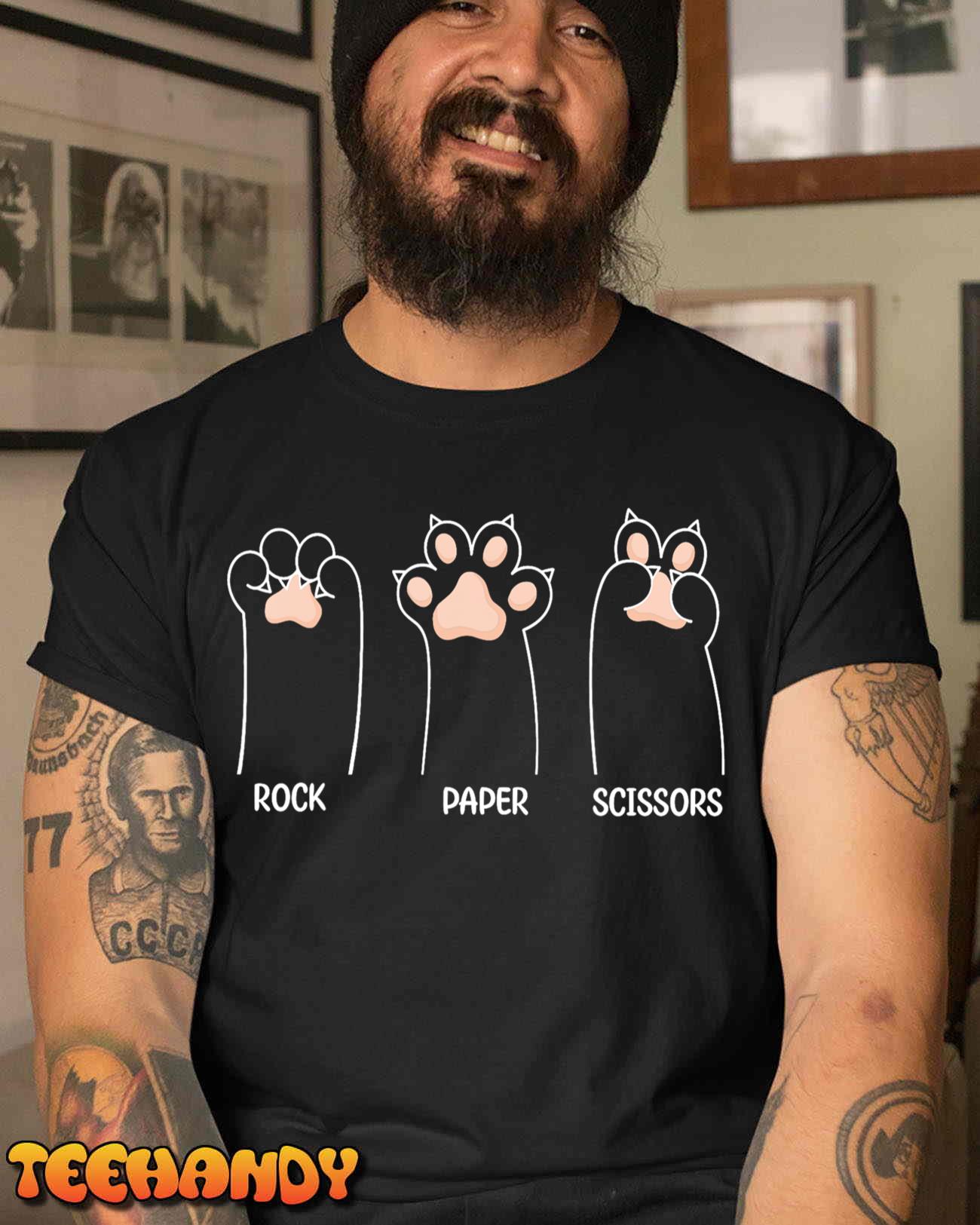 Rock Paper Scissors Cat Paw Funny Cat Gifts For Women, Men T-Shirt