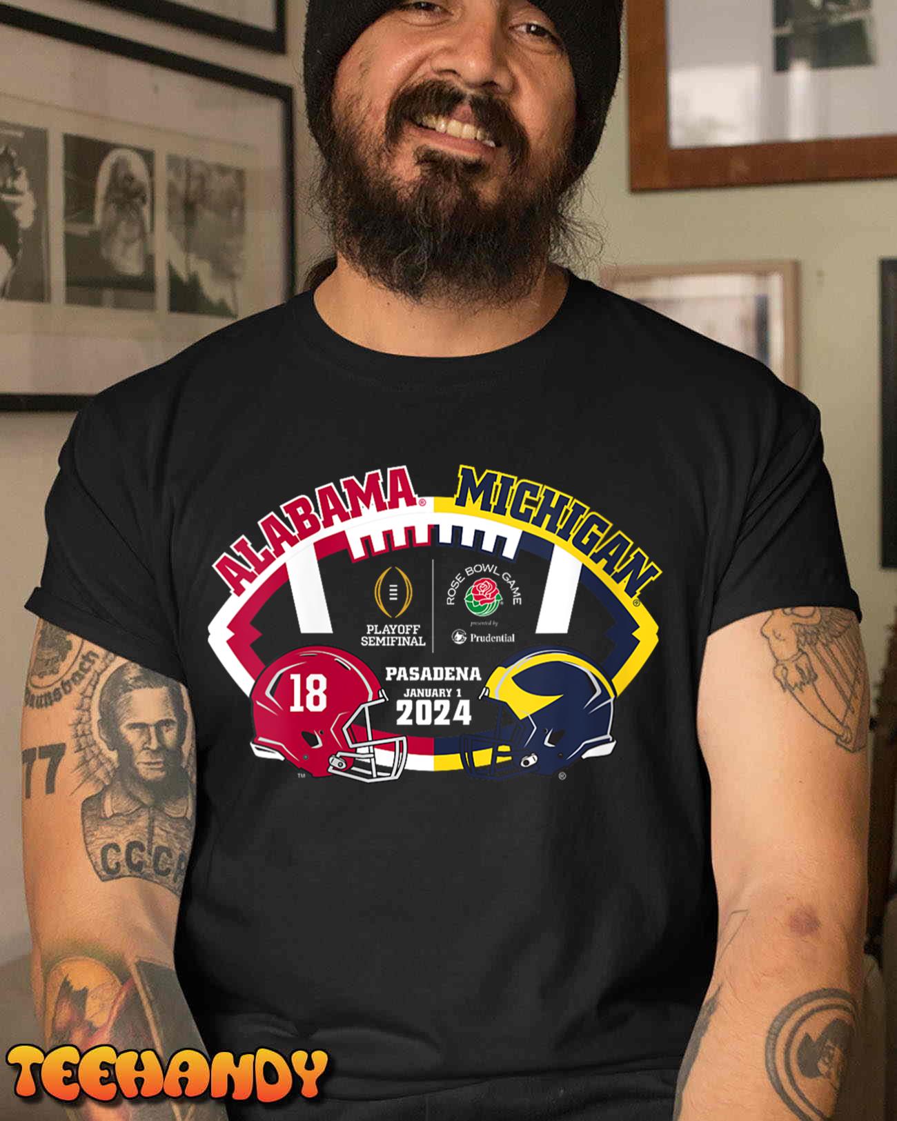 Rose Bowl 2023-2024 CFP Semi Football Michigan v Alabama V-Neck T-Shirt