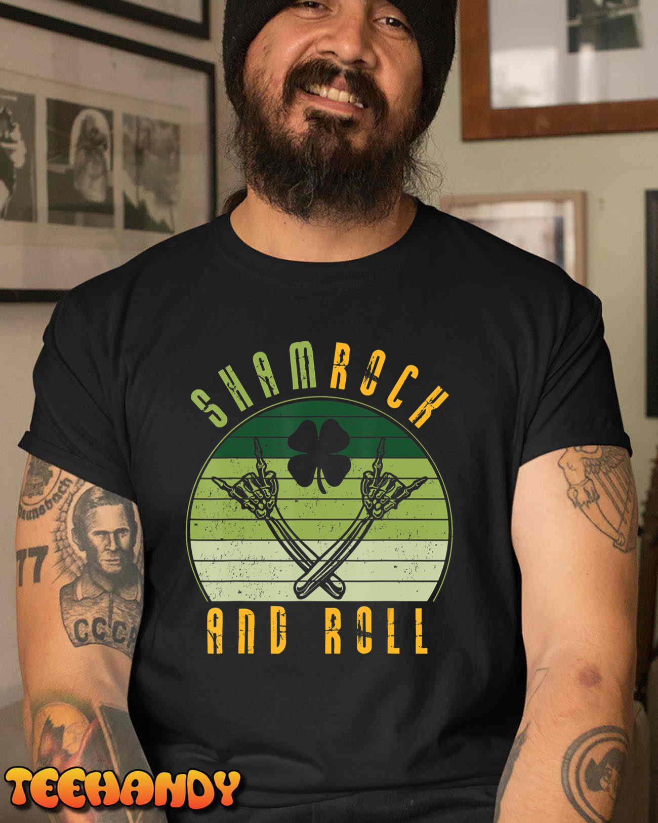 Shamrock & Roll Skeleton Hands Men’s St Patrick’s Day T-Shirt