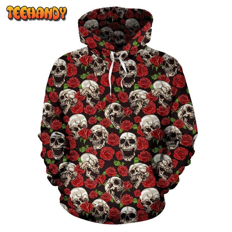 Skull Roses Design Themed Print Pullover 3D Hoodie