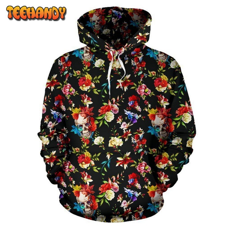 Skull Roses Flower Design Themed Print Pullover 3D Hoodie