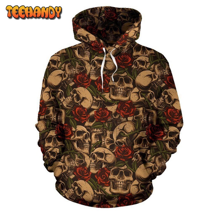 Skull Roses Vintage Design Themed Print Pullover 3D Hoodie