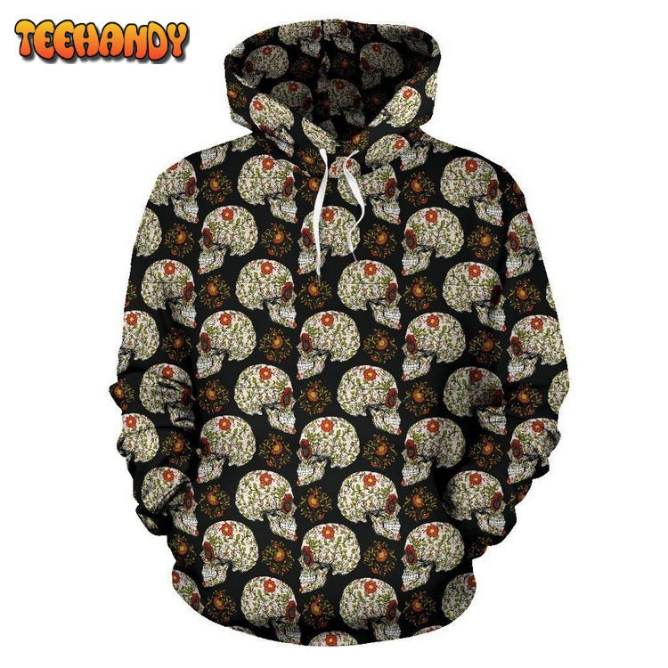 Sugar Skull Flower Design Themed Print Pullover 3D Hoodie