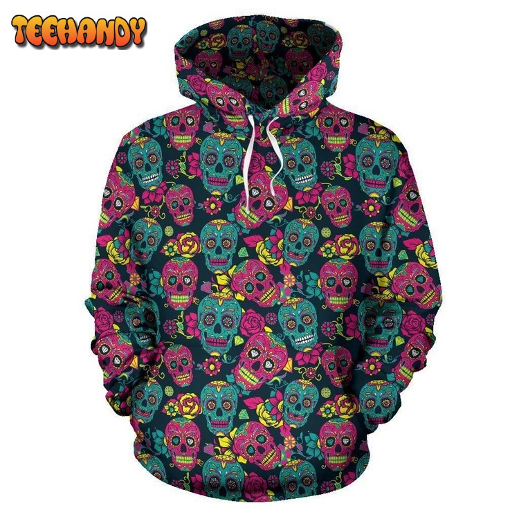 Sugar Skull Girly Skeleton Floral Pattern Print All Over 3D Hoodie