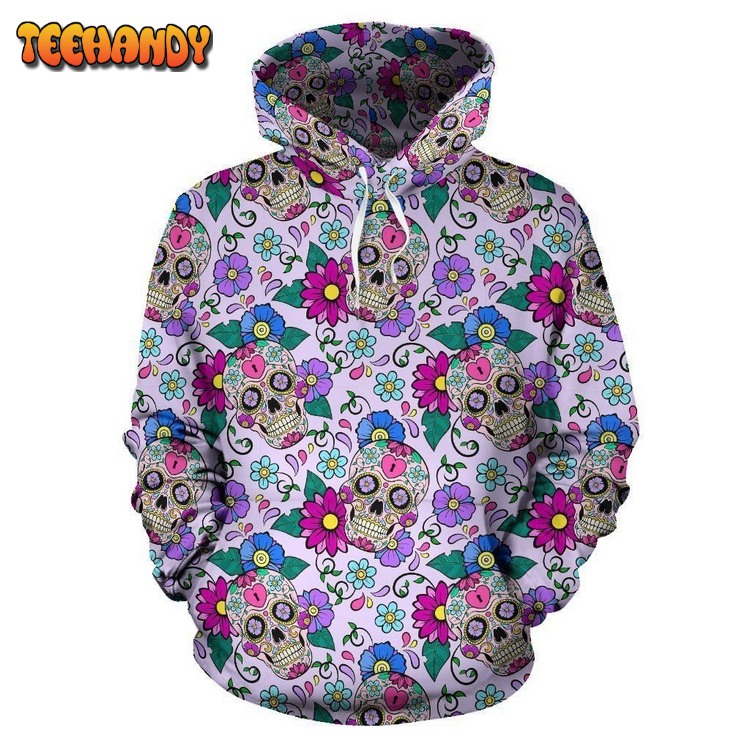 Sugar Skull Skeleton Girly Floral Pattern Print All Over 3D Hoodie