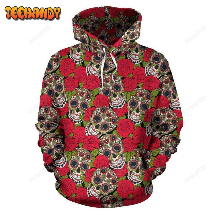 Sugar Skull Skeleton Girly Floral Rose Pattern 3D Hoodie