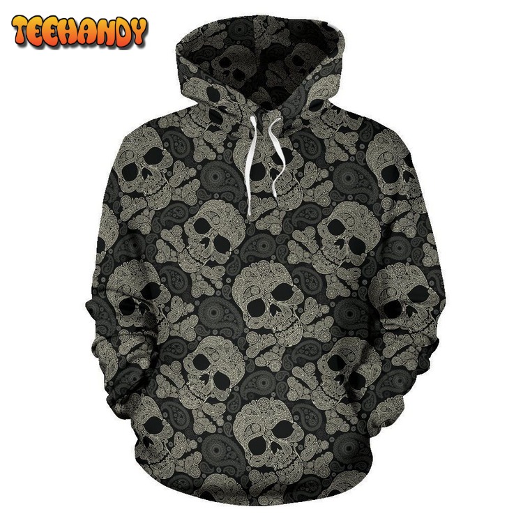 Sugar Skull Skeleton Girly Paisley Pattern Print 3D Hoodie