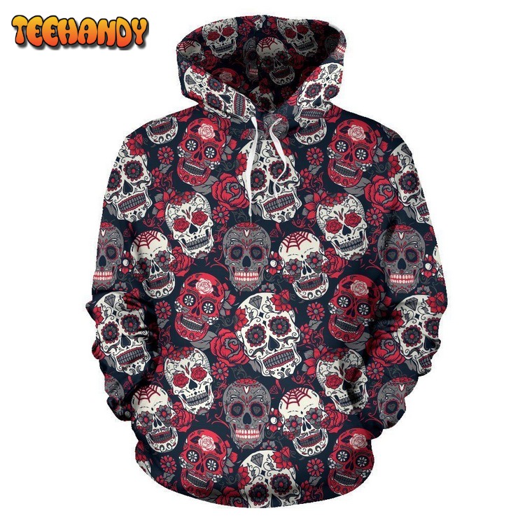 Sugar Skull Skeleton Girly Rose Floral Pattern 3D Hoodie