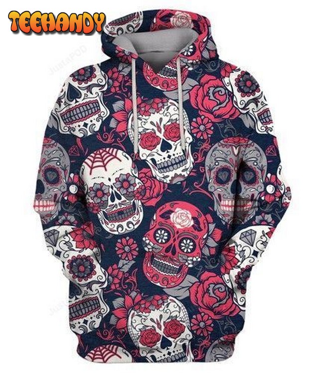 SUGAR SKULL WITH FLORAL ORNAMENT 3D Hoodie v2