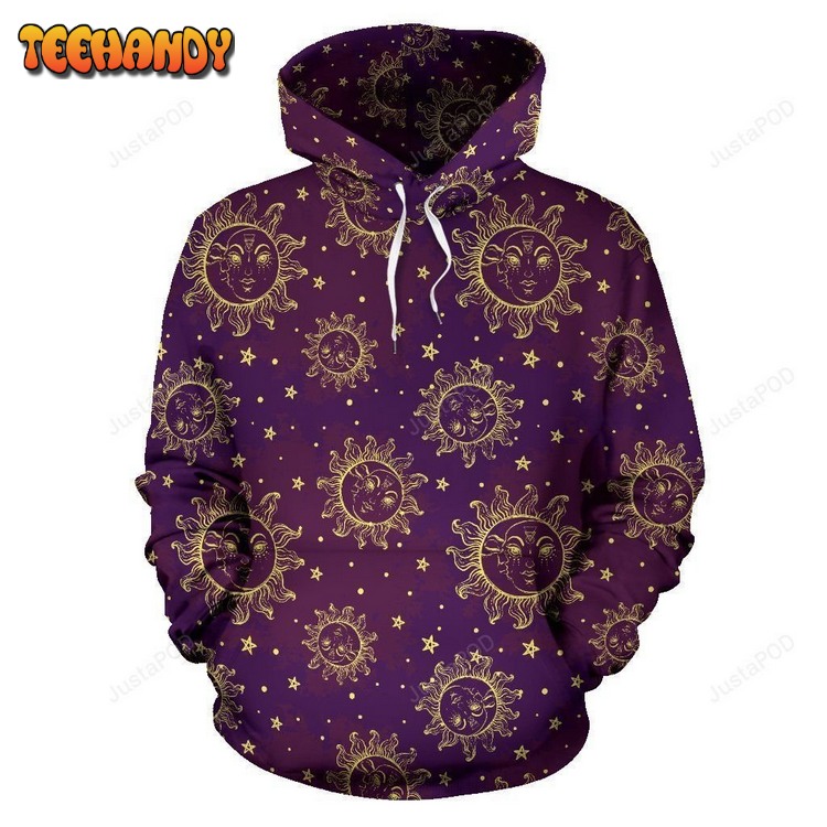 Sun Moon Star Design Themed Print Pullover 3D Hoodie