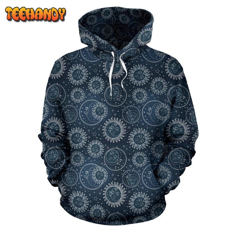 Sun Moon Tattoo Design Themed Print Pullover 3D Hoodie