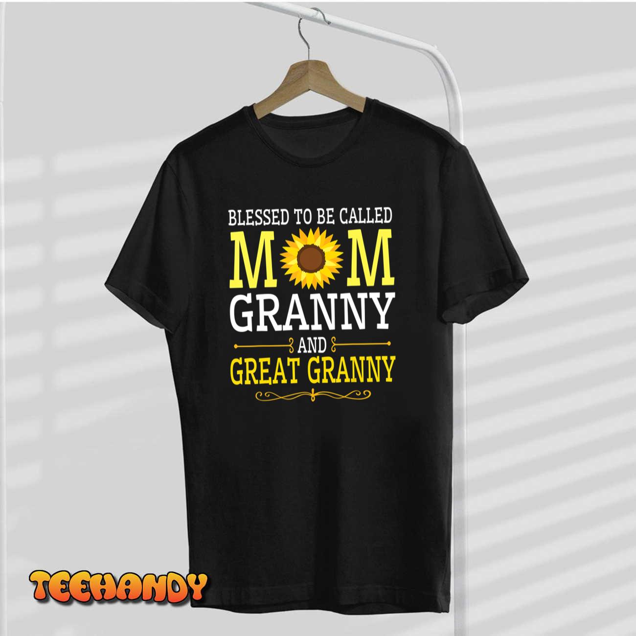 Sunflower Blessed To Be Called Mom Granny And Great Granny T-Shirt