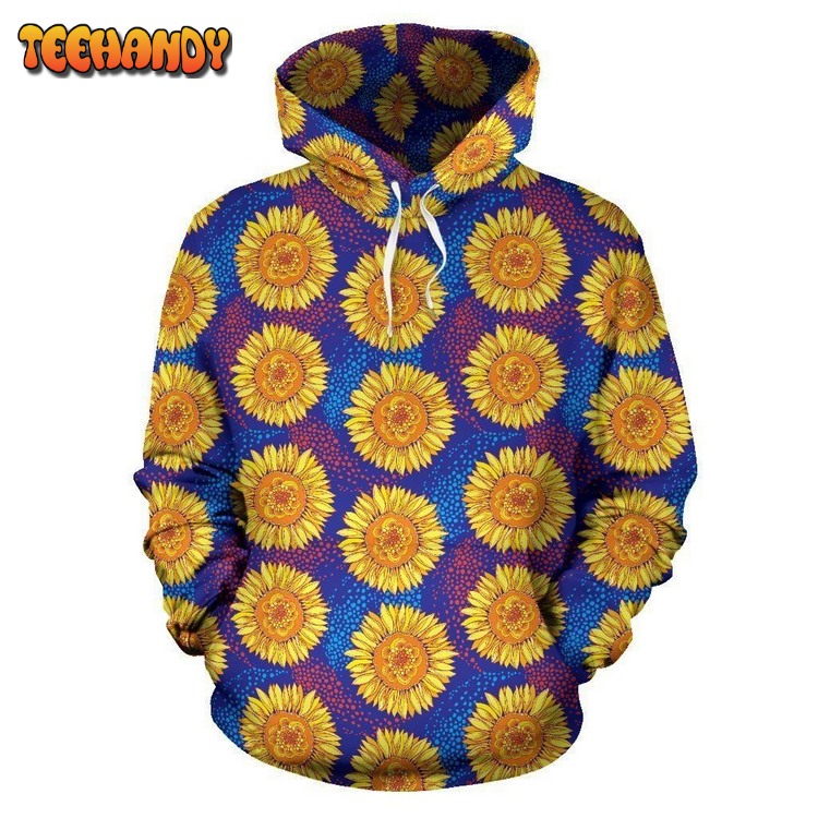 Sunflower Hand Drawn Style Print Pullover 3D Hoodie