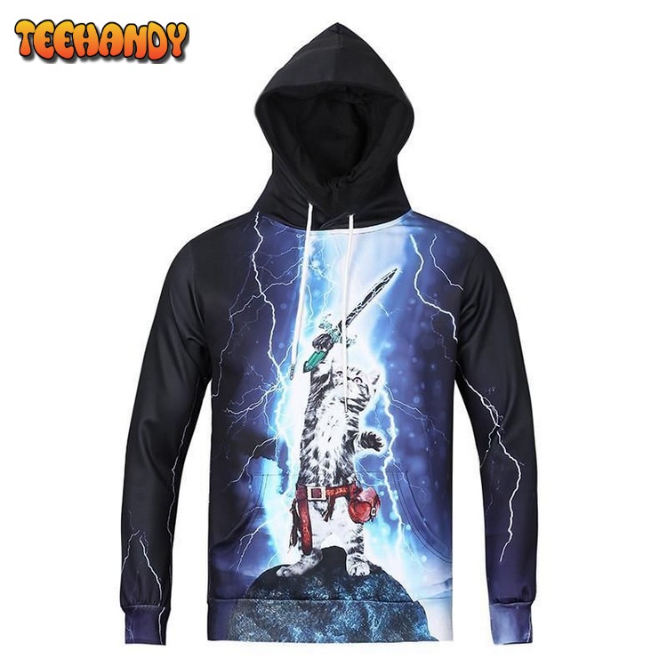 Super Cat Warrior All Over Print Lighting Cat Hero 3D Hoodie