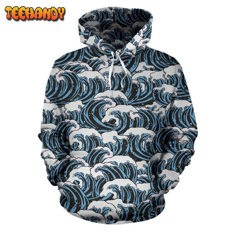 Surf Wave Pattern Print Pullover 3D Hoodie