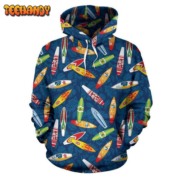 Surfboard Pattern Print Pullover 3D Hoodie