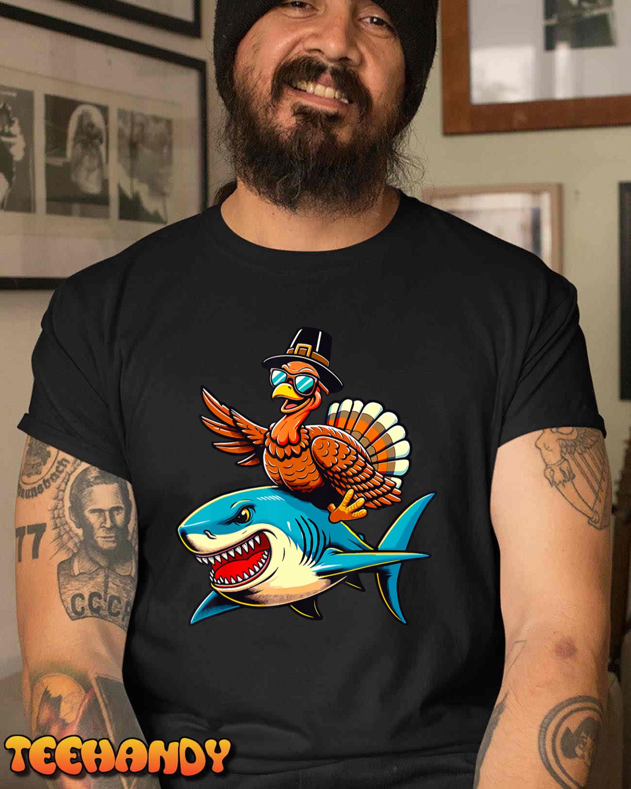 Toddler Thanksgiving Shirt Turkey Riding Shark T-Shirt
