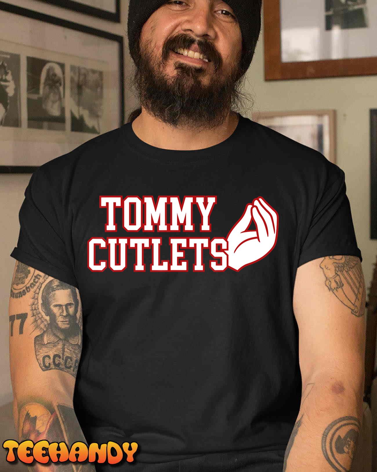 Tommy Cutlets Football Quarterback, NY Italian Hand Gesture T-Shirt