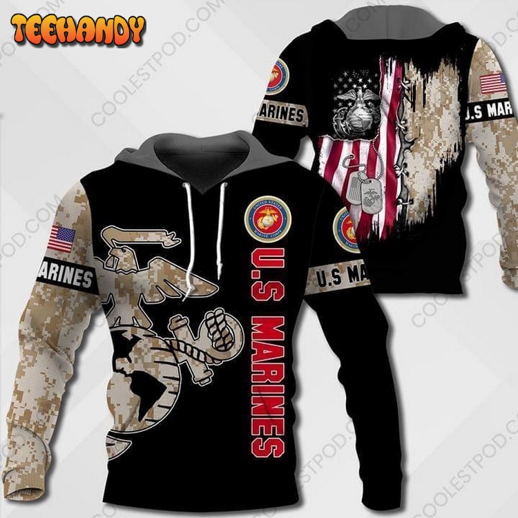 Us Marine Camourflage Pullover And Zip Pered Pullover 3D Hoodie