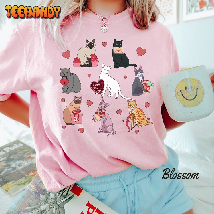 Valentines Cat Shirt, Cute Valentine Cats Cat Hearts Shirt