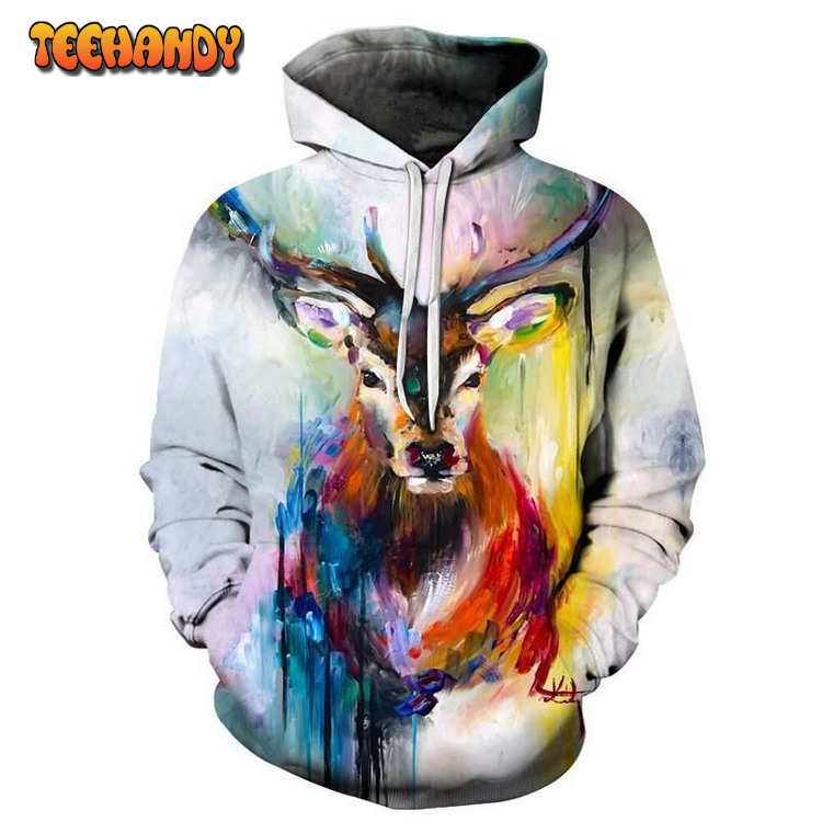 Vibrant Deer Oil Painting 3D Pullover 3D Hoodie