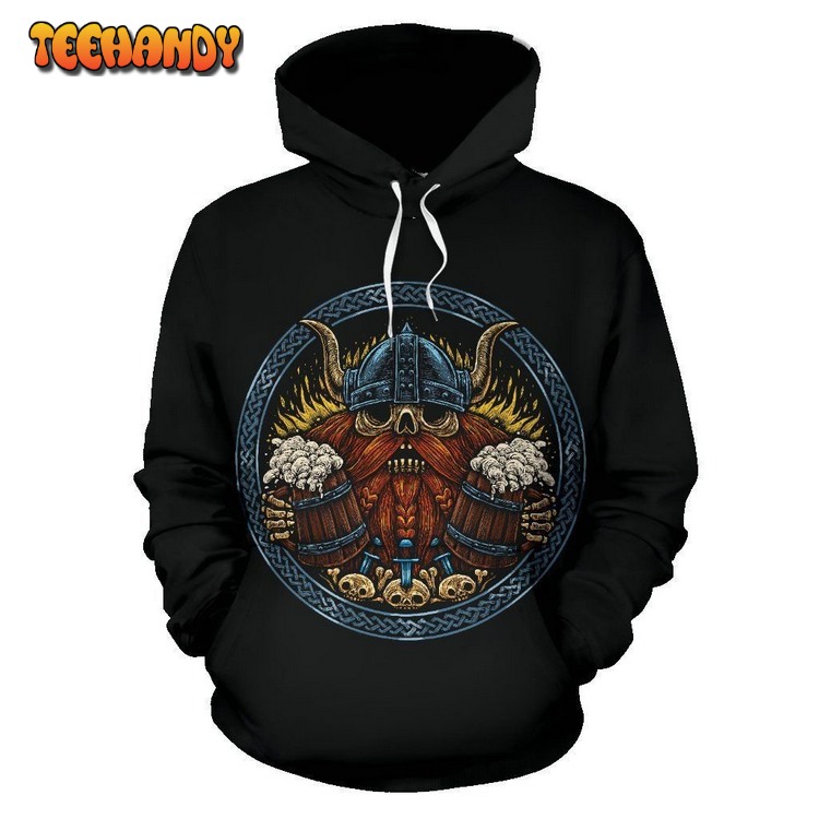 Viking Odin Beer Print All Over Graphic Pullover 3D Hoodie