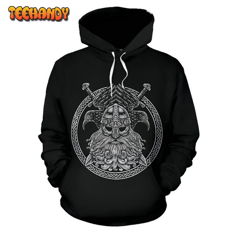 Viking Odin Swoword Raven Print All Over Graphic Pullover 3D Hoodie