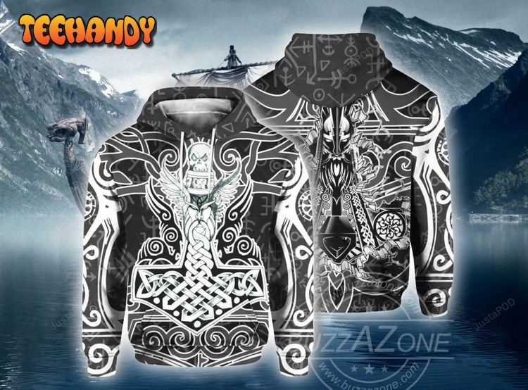 Viking Odin Thor Hammer Pullover 3D Hoodie