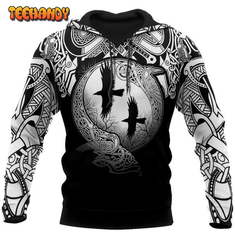 Viking Raven Style Viking Tattoo Pullover 3D Hoodie