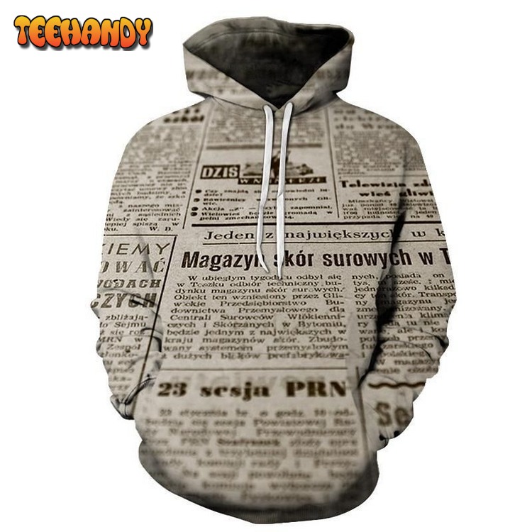 Vintage Newspaper Pullover 3D Hoodie