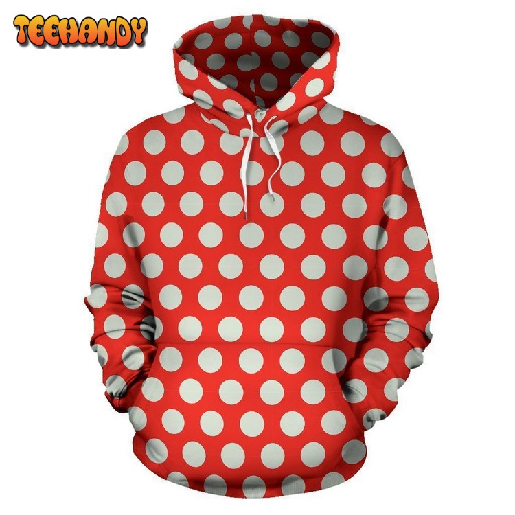 Vintage Red White Polka Dot Pattern Print All Over Graphic Pullover 3D Hoodie