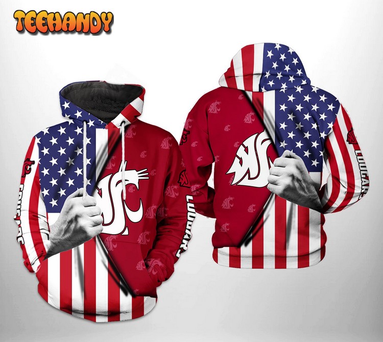 Washington State Cougars NCAA US Flag 3D Printed Hoodie