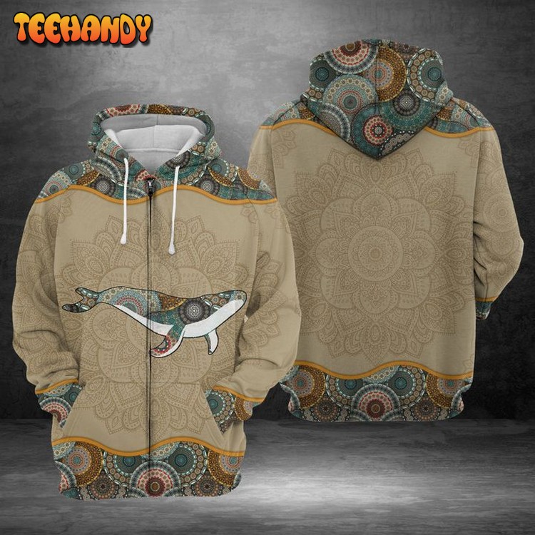 Whale Mandala 3D Printed Hoodie Zipper Hoodie