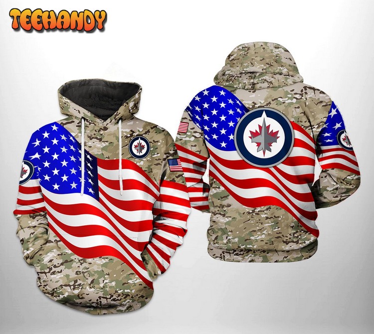 Winnipeg Jets NHL US FLag Camo Veteran 3D Printed Hoodie