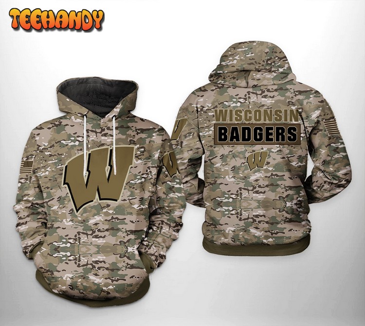 Wisconsin Badgers NCAA Camo Veteran 3D Printed Hoodie