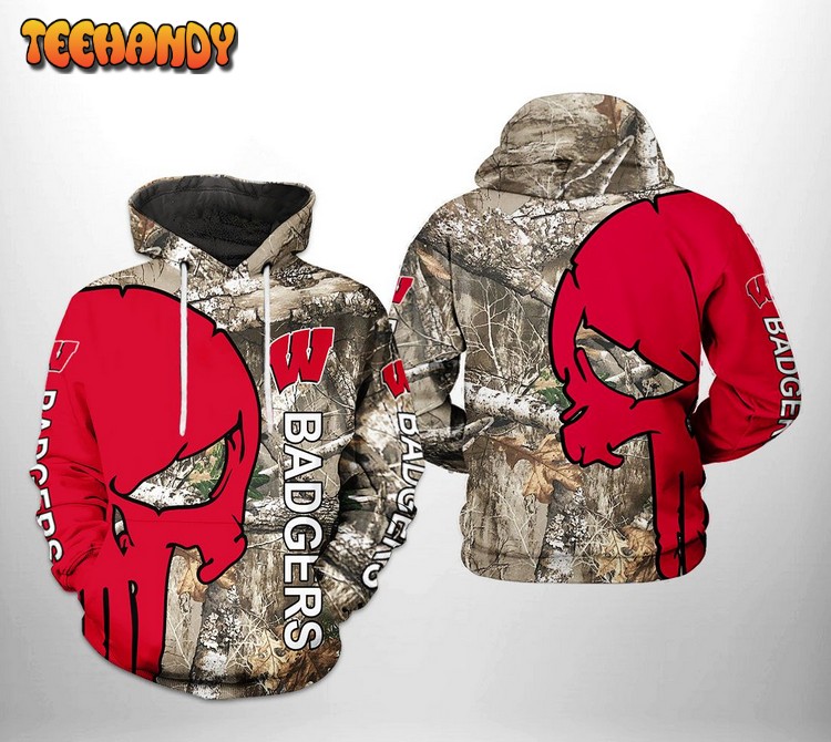 Wisconsin Badgers NCAA Camo Veteran Hunting 3D Printed Hoodie