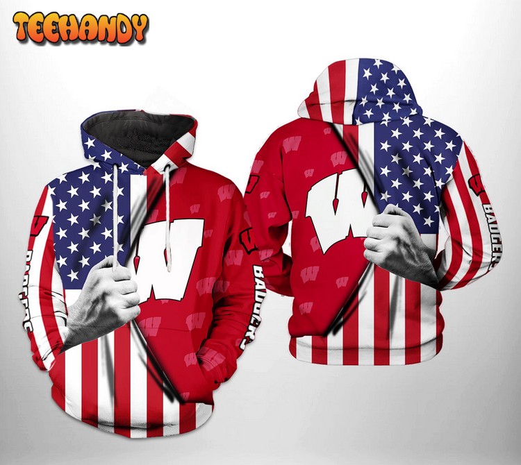 Wisconsin Badgers NCAA US Flag 3D Printed Hoodie Zipper Hoodie