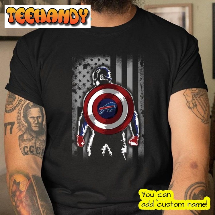 Captain America Marvel Avengers Flag Buffalo Bills Football T Shirt