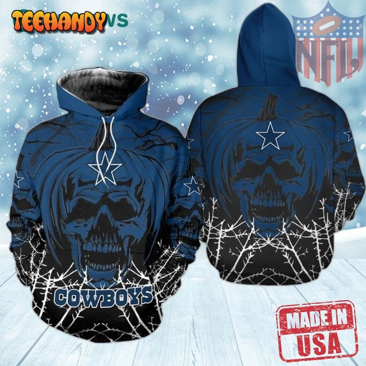 Dallas Cowboys 3D Puff Print Hoodie Halloween Pumpkin Skull Sweatshirt