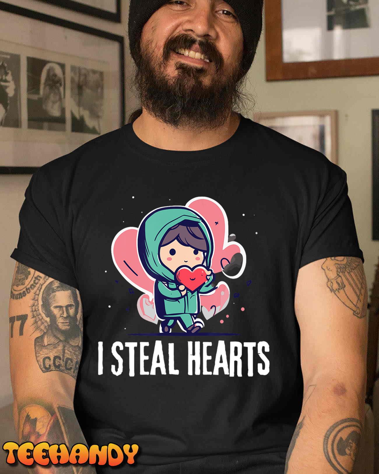 I Steal Hearts Funny Valentines Day Child Stealing Hearts T-Shirt