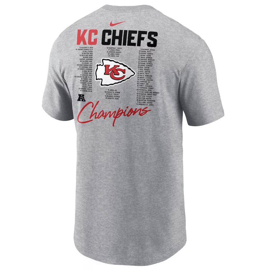 Kansas City Chiefs Heather Gray 2023 AFC Champions Roster T-Shirt