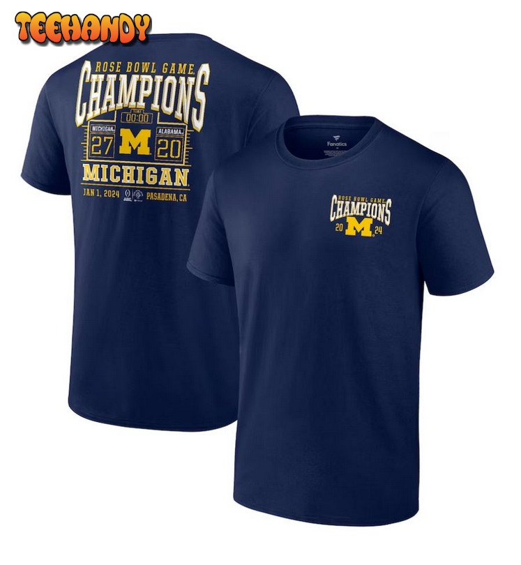Michigan Wolverines College Football Playoff 2024 Rose Bowl Champions Score T-Shirt