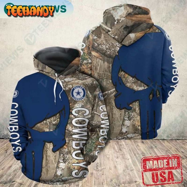 Nfl Dallas Cowboys Realtree Camo Skull 3D Hoodie