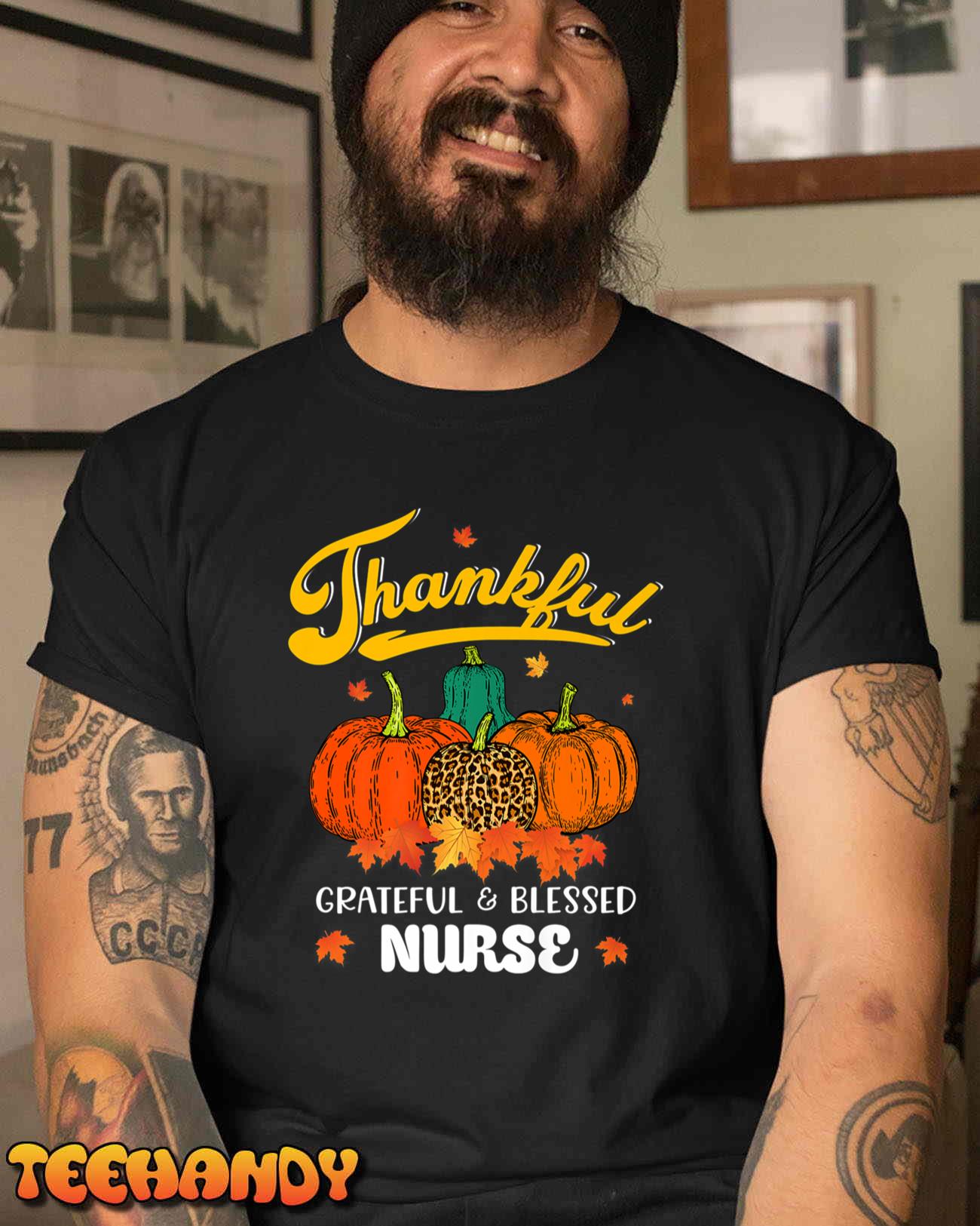 Thankful Grateful Blessed Nurse Pumpkin Happy Thanksgiving Premium T-Shirt