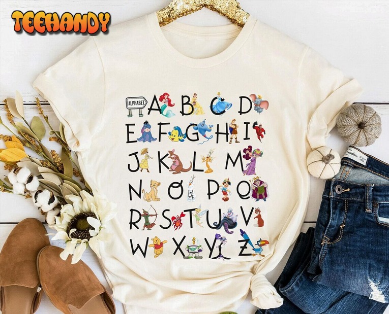 Vintage Disney Alphabet Characters from A to Z Shirt, Disney Teacher shirt