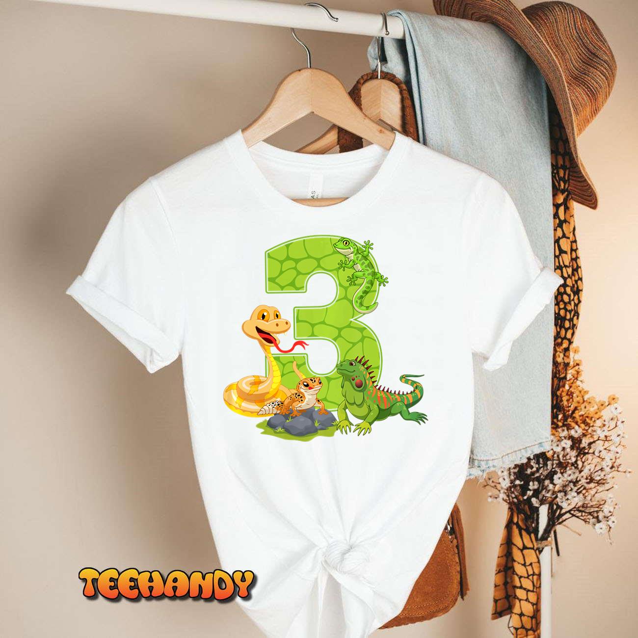 3rd Birthday Snake Lizard Reptile 3 Year Old Birthday Party T-Shirt